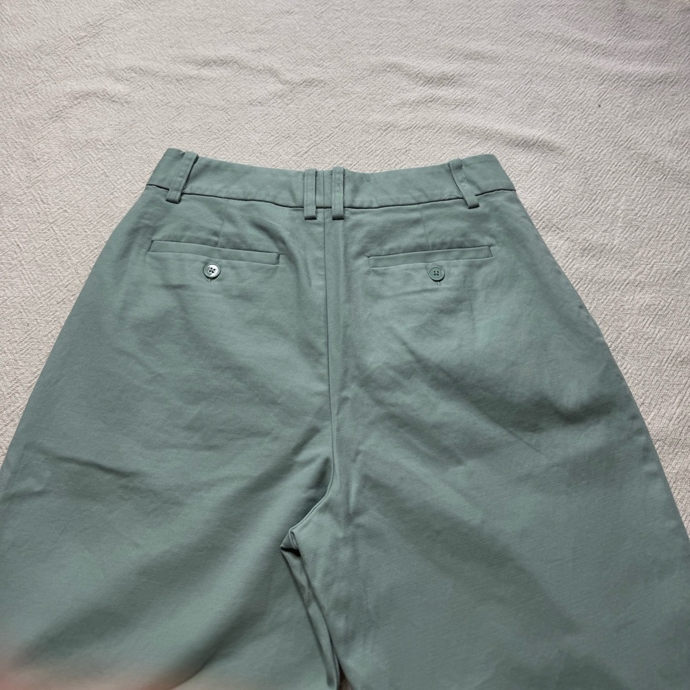 Lauren Ralph Lauren Sage Green Stretch Cotton Wide Leg High Rise Pants 6 Crop - Picture 7 of 8